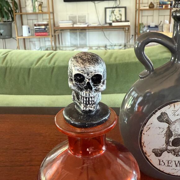 Pair of Spooky Halloween Decor Bottles with Skulls - Picture 2 of 5